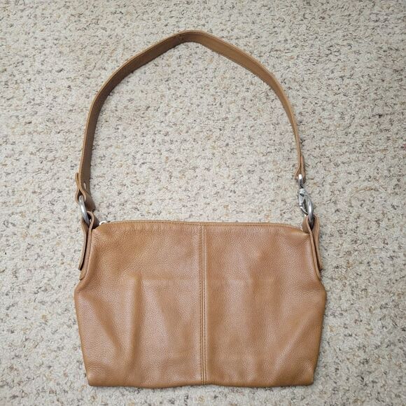 HOBO International Camel Brown Pebbled Leather Center Seam Shoulder Bag Purse - Picture 6 of 9